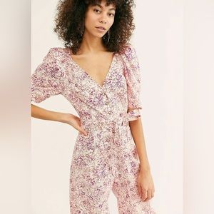Free People On a Quest Jumpsuit (Rosebud) XS, Puff Sleeve